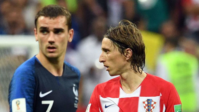 Griezmann and Luka Modric  during the FIFA World Cup 2018 final...