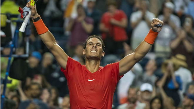 Nadal of Spain celebrates his win