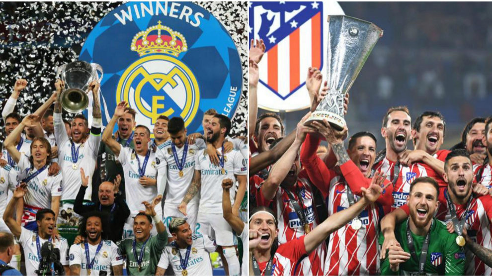 Real Madrid levanta la Champions (izq); Atltico levanta la Europa...