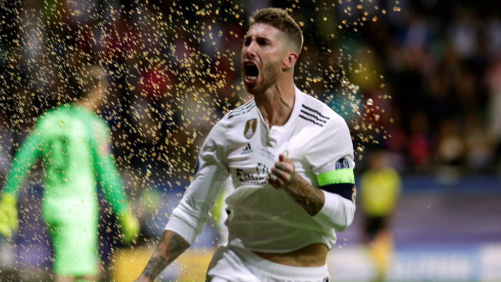 Ramos celebra su gol en la Supercopa de Europa