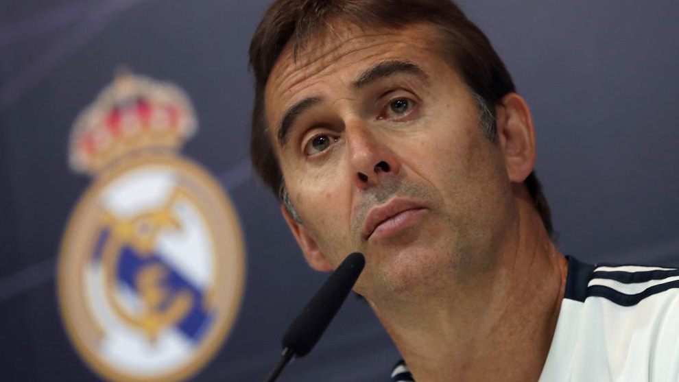 Julen Lopetegui, Real Madrid&apos;s coach, at the press conference