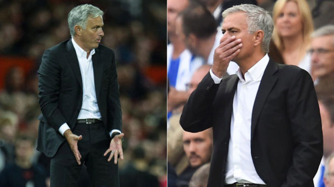 Mourinho gestures during the Premier League match between Brighton and...