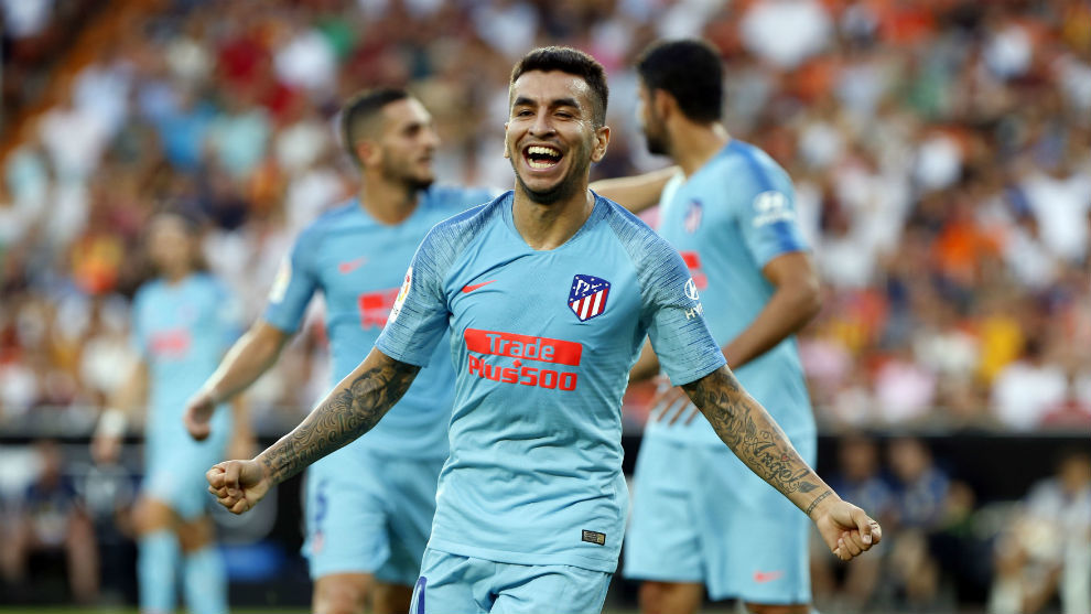Correa celebrates after scoring the first goal of Atletico in this...