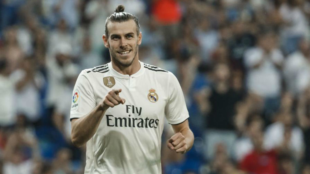 Bale celebrates his goal against Getafe in Real&apos;s LaLiga Santander...