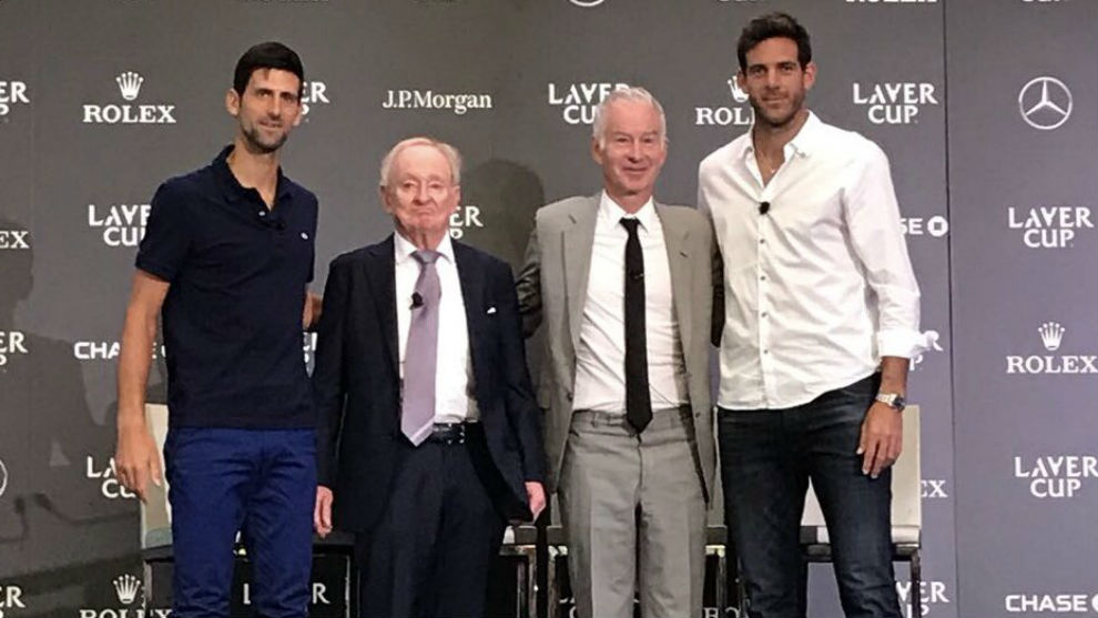 Djokovic, Rod Laver, John McEnroe y Del Potro