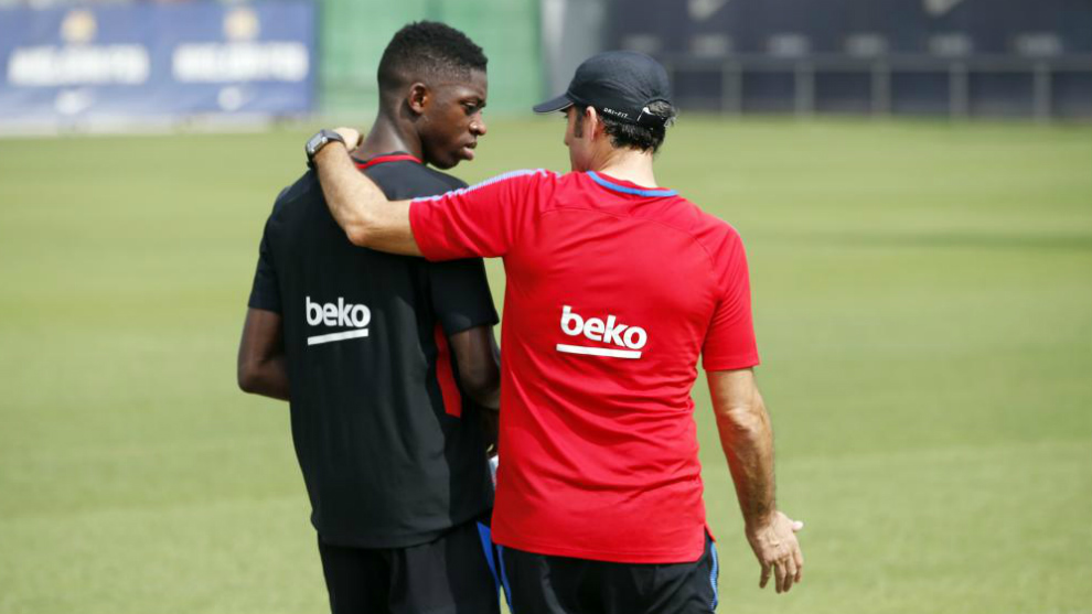 Dembele and Valverde at training.