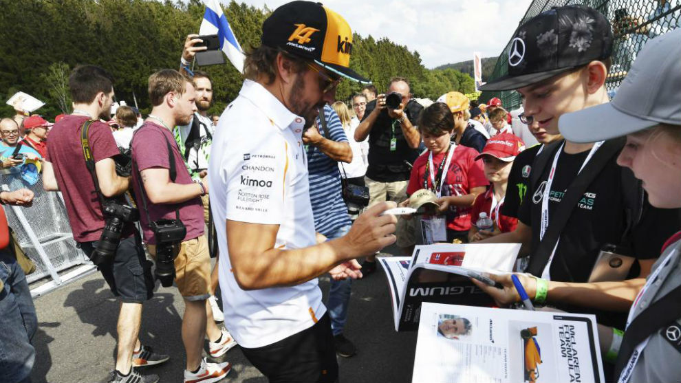 Alonso, ayer durante el Gran Premio de Blgica de F1.