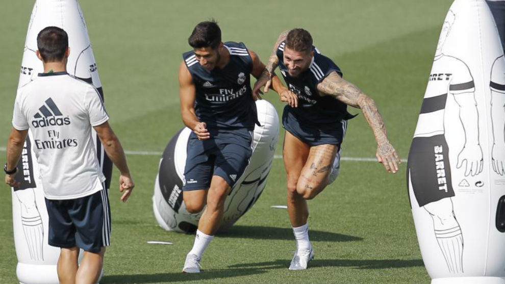 Ramos y Asensio, en el ltimo entrenamiento antes de viajar a Girona