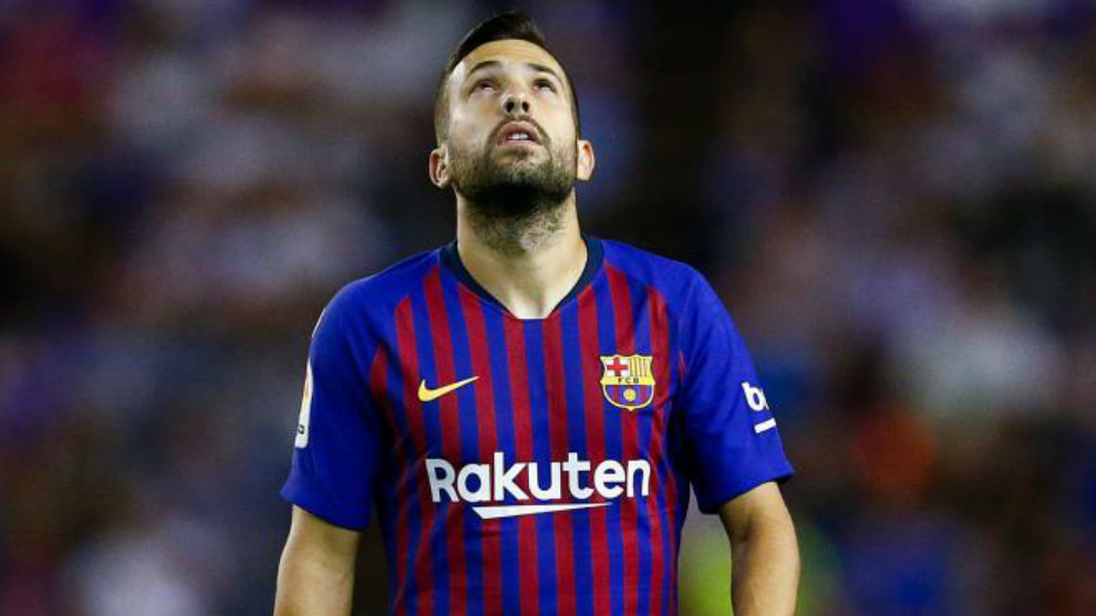 Jordi Alba walks on the pitch during the match between Valladolid and...