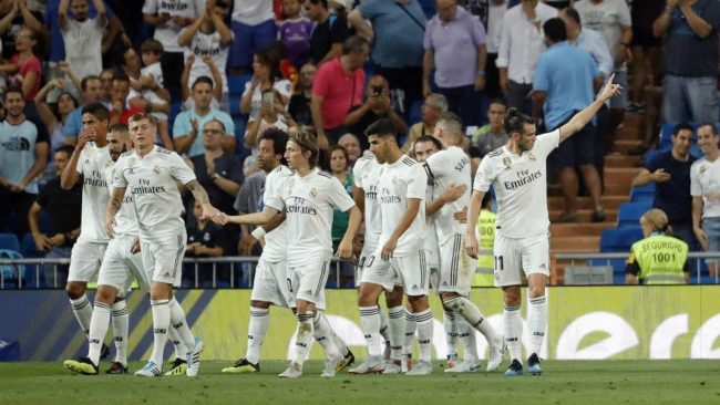 El Real Madrid celebra uno de los goles ante el Legans