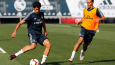 Vallejo, durante el entrenamiento del Madrid