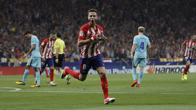 Sal celebra un gol ante el Barcelona en el Wanda Metropolitano.