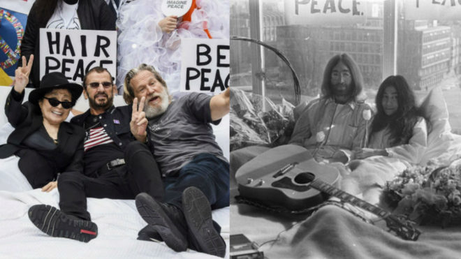 Yoko Ono recrea la &apos;cama de la paz&apos; con Ringo Starr y Jeff Bridges en...