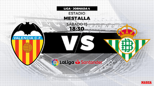 Valencia vs Betis - 15 de septiembre a las 18.30 hroas