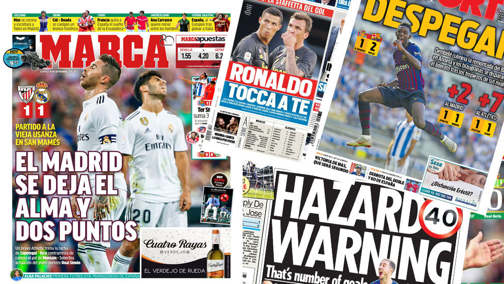 Sundays papers review Real Madrid dropping two points in Bilbao