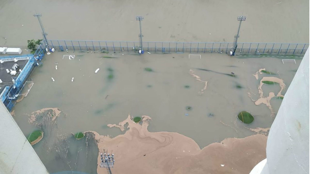 El centro de entrenamiento del Kitchee totalmente inundado.