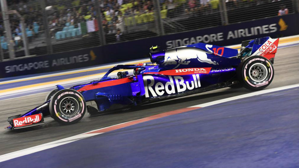 Pierre Gasly, con el Toro Rosso Honda, en el pasa do GP de Singapur.