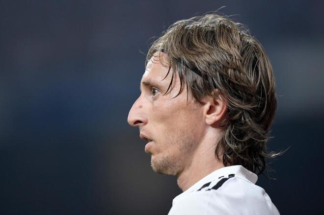 Modric reacts during the Spanish league football match between Real...
