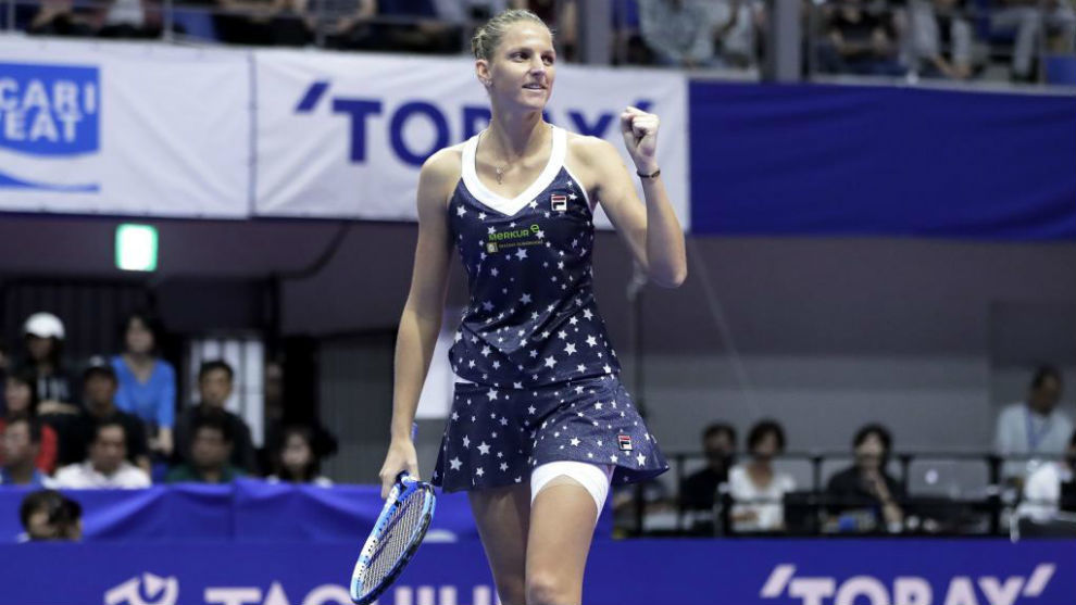 Karolina Pliskova celebra una victoria en Tokio.
