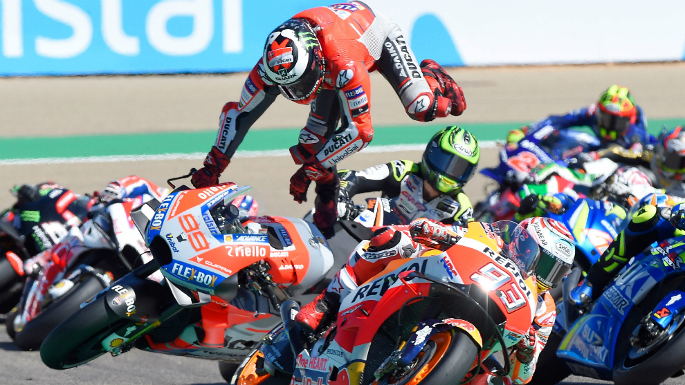 Ducati Team&apos;s Spanish rider Jorge Lorenzo falls during MotoGP race