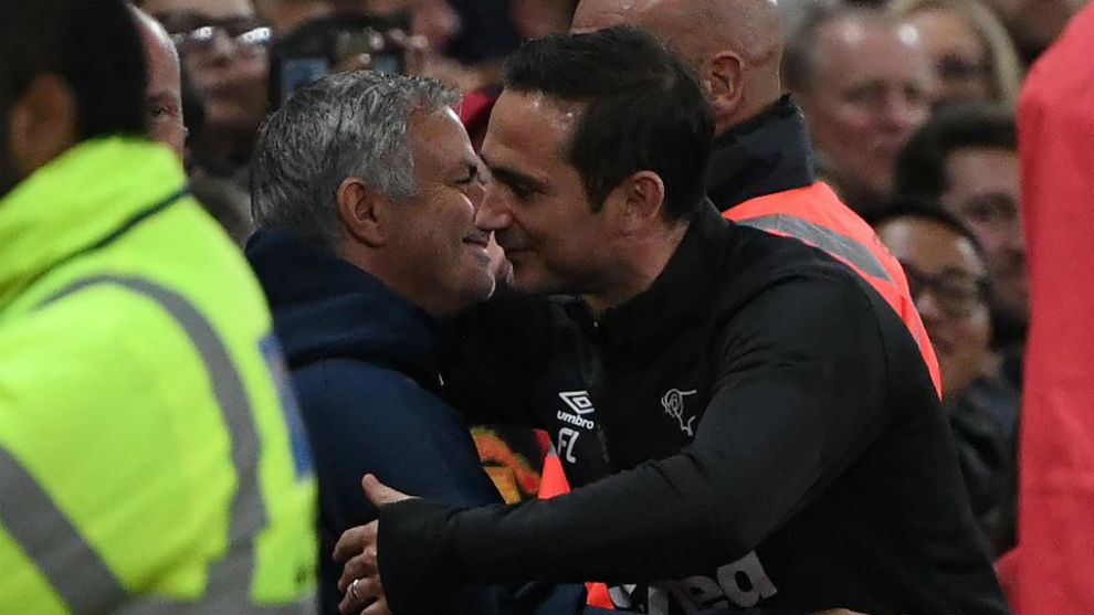 Mourinho greets  Lampard ahead of the match between Manchester United...