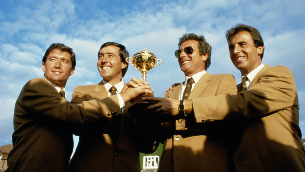 Piero, Ballesteros, Caizares y Rivero, con la Ryder de 1985.