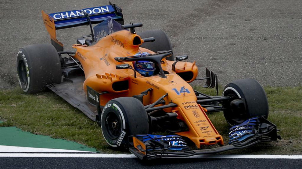 Alonso, en la salida de pista que tuvo en los LIbres 1 en Japn