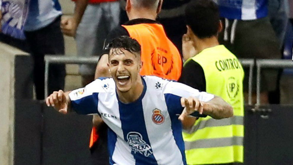 Hermoso celebra un gol con el Espanyol.