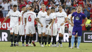 El Sevilla celebra uno de sus goles contra el Celta.