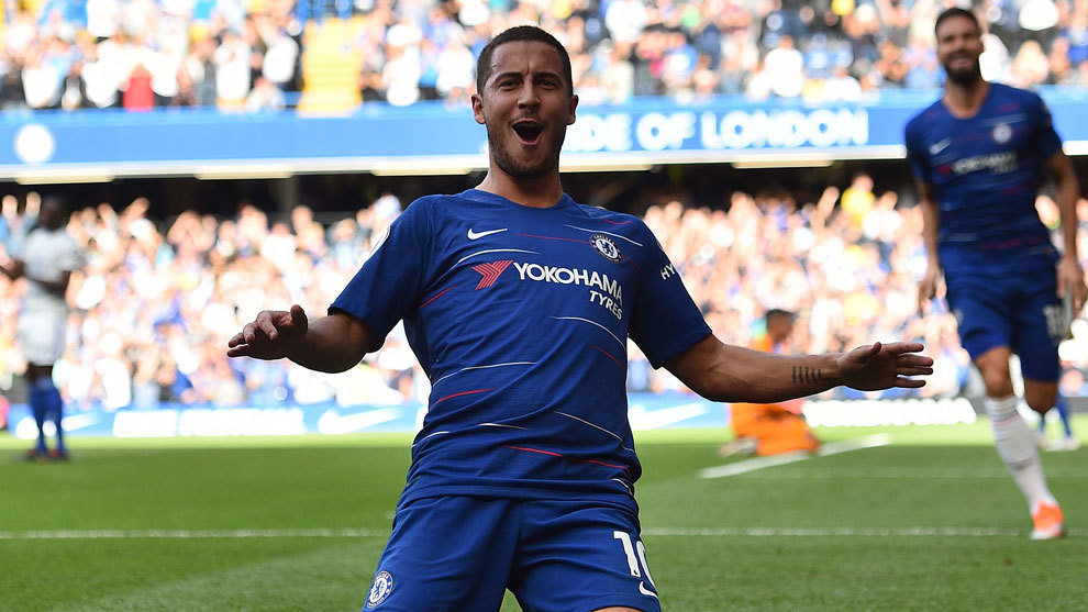 Eden Hazard celebra un gol del Chelsea esta temporada.