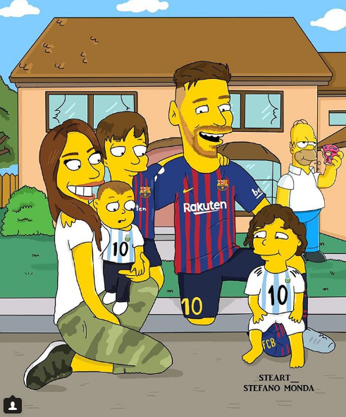Lionel Messi (Barcelona) junto a su pareja Antonella Roccuzzo e hijos.