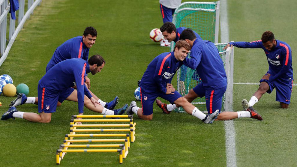 Jugadores del Atltico de Madrid, durante un entrenamiento.