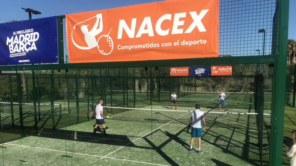 Ex-players from Barcelona and Real Madrid play padel at the Desafo...