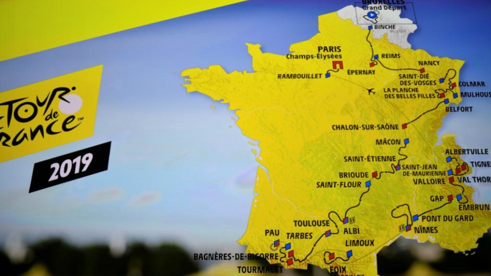 Mapa completo del recorrido del Tour de Francia 2019.