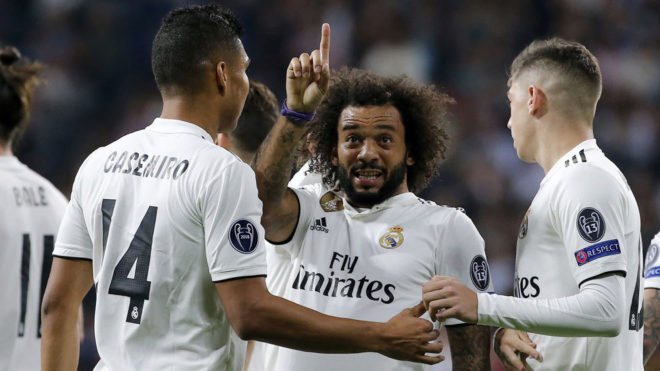 Marcelo, after scoring against Viktoria in the Champions League.