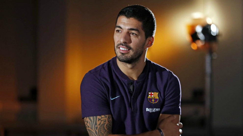Luis Surez, durante la entrevista a los medios del Barcelona.