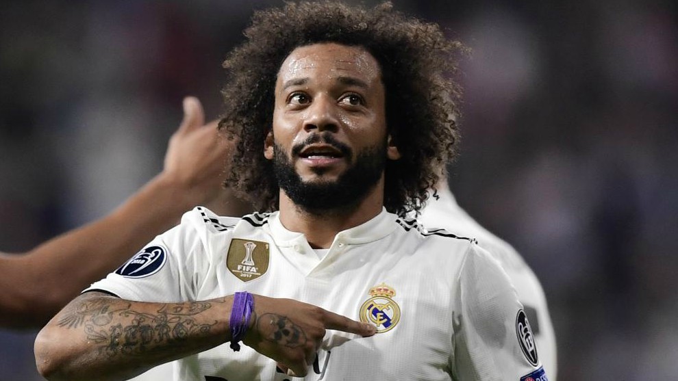 Marcelo celebrates his goal during the  match between Real Madrid CF...