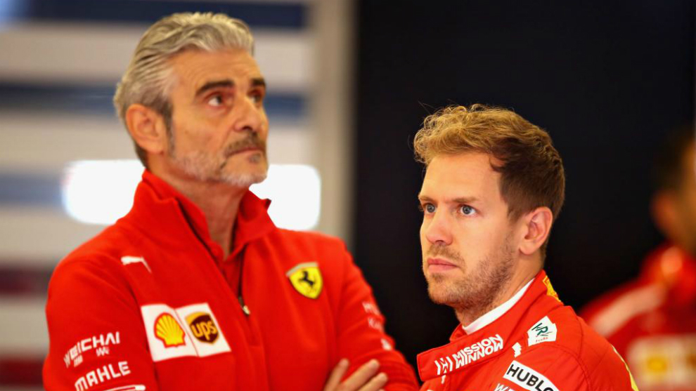 Maurizio Arrivabene y Sebastian Vettel