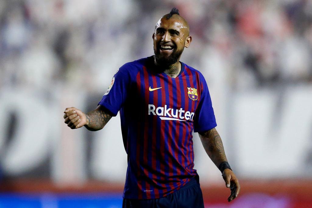 Chilean midfielder Arturo Vidal reacts during the match between Rayo...