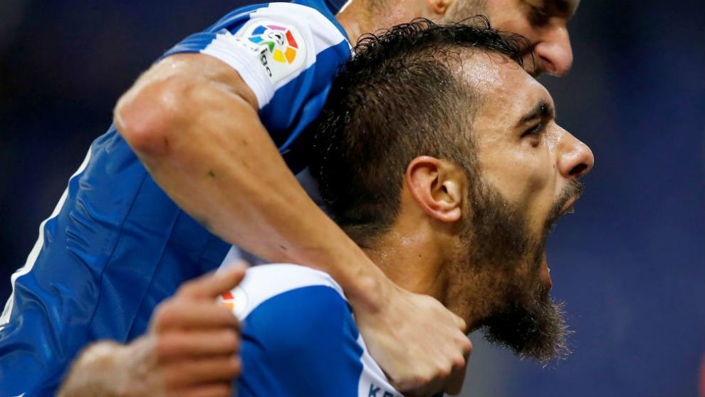 Borja celebra su gol contra el Athletic este pasado lunes en el RCDE...