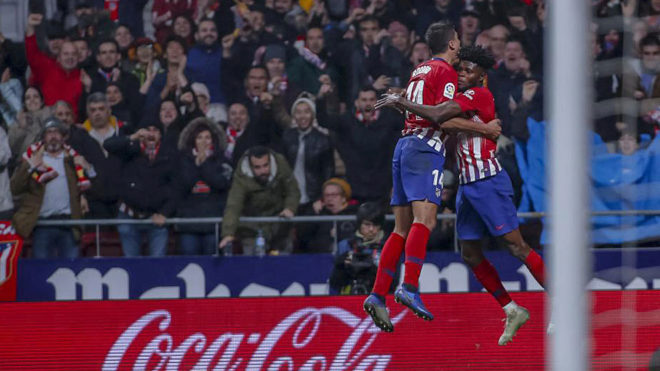 Thomas and Rodrigo celebrate a goal