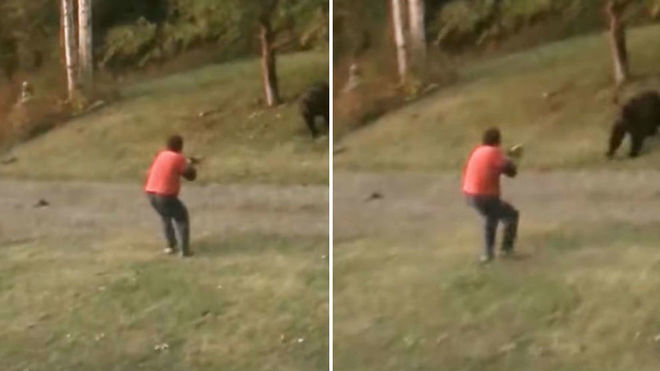 Un hombre dispara a un oso a quemarropa