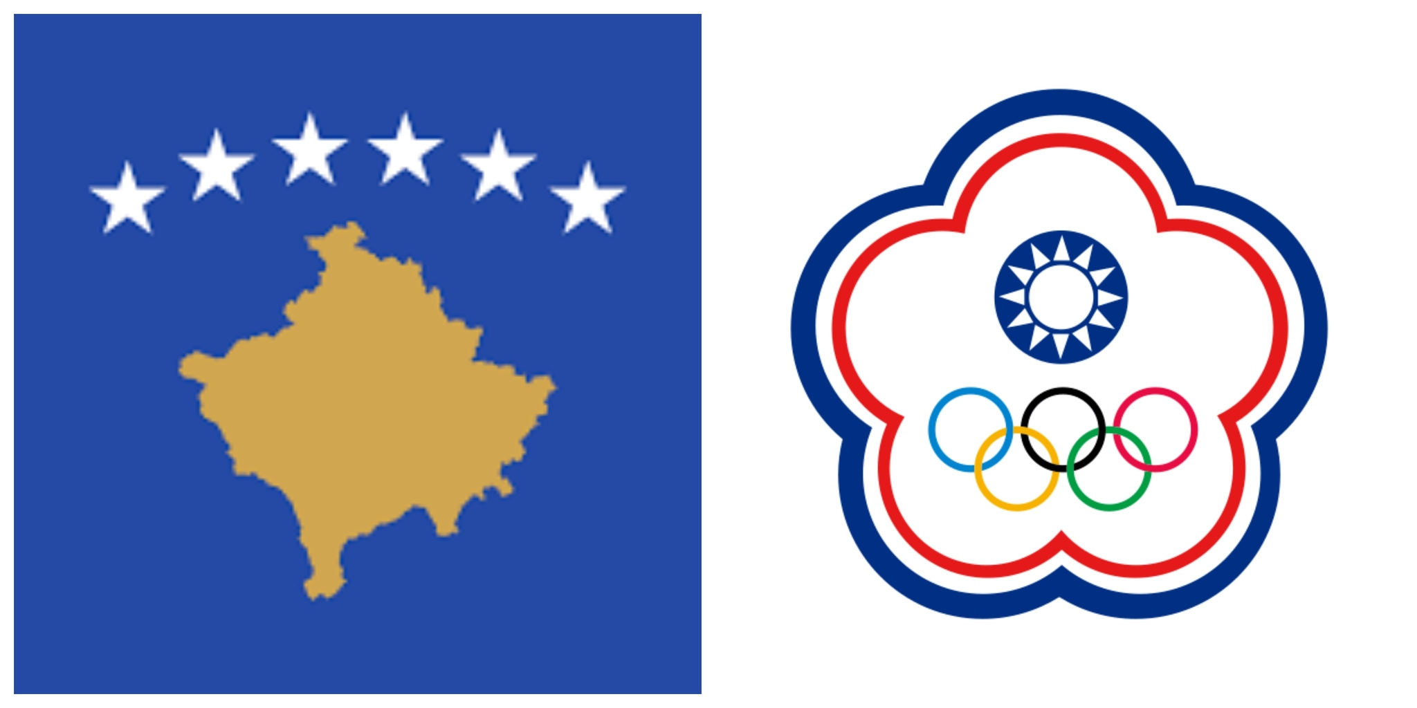 Bandera de Kosovo y bandera olmpica de China Taipei