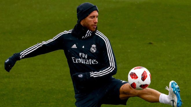 Sergio Ramos, durante un entrenamiento con el Real Madrid