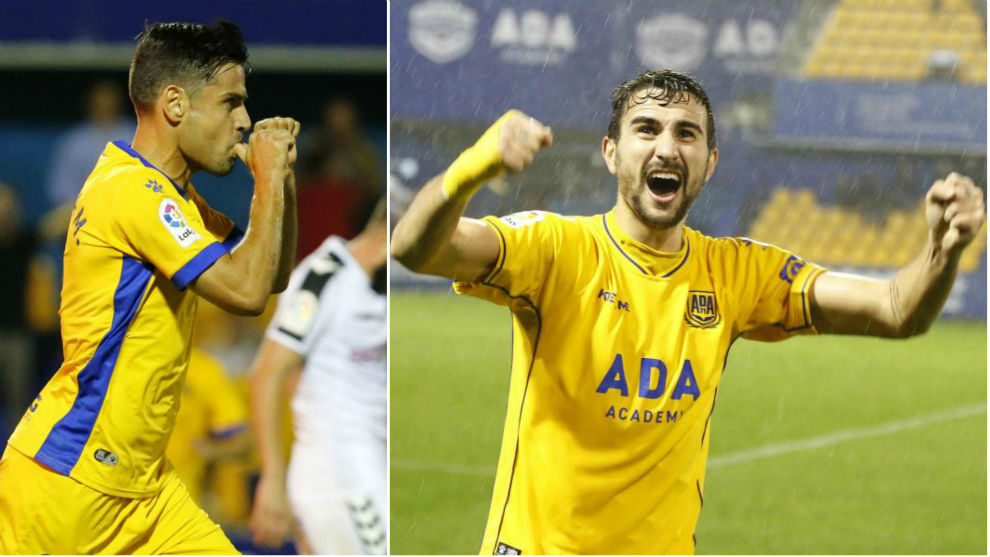 Dorca y Juan Muoz celebran un gol con el Alcorcn