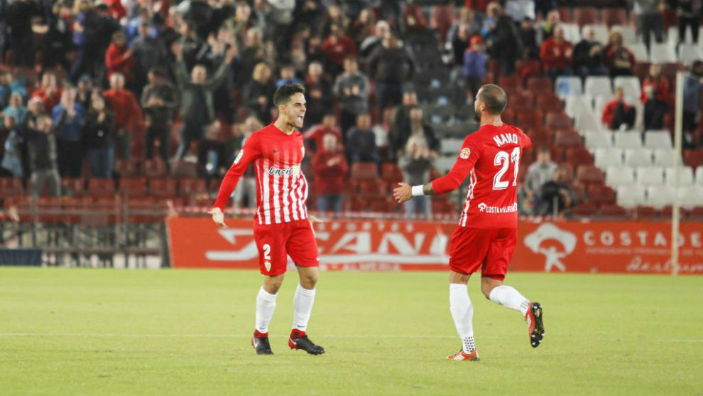 Fran Rodrguez y Nano celebran un gol la pasada temporada