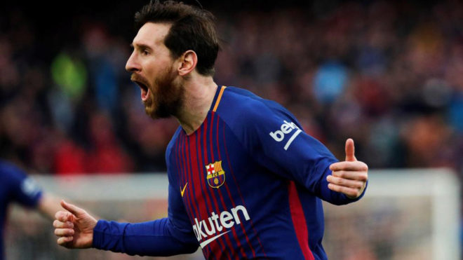 Messi festeja un gol al Atltico.