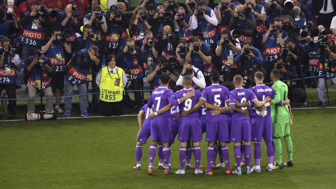 Los jugadores del Real Madrid posando antes de la final de Cardiff.