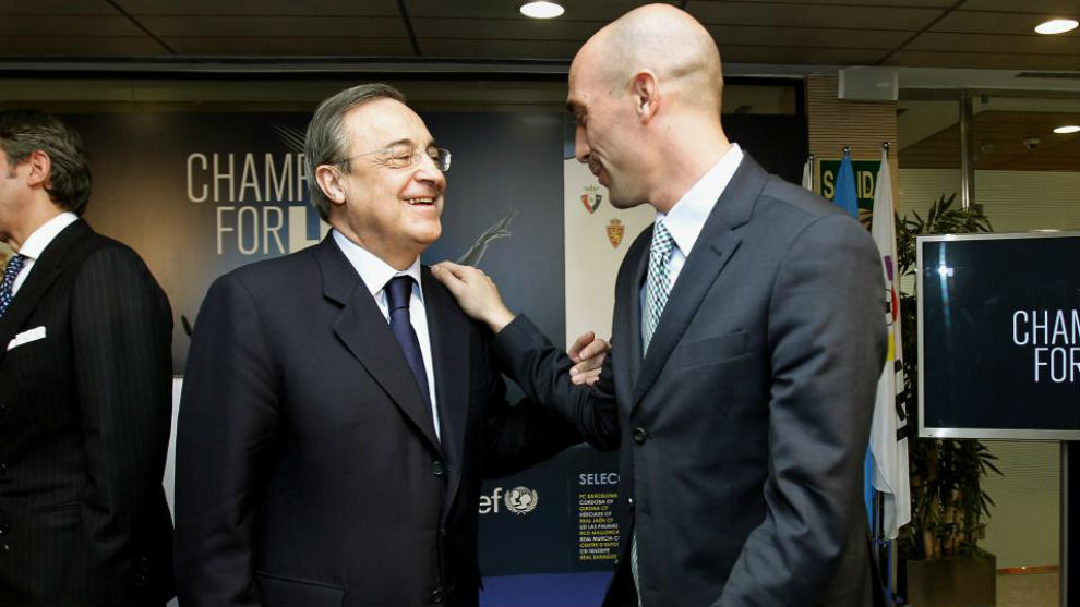 Real Madrid president Florentino Perez and Spanish FA president Luis...