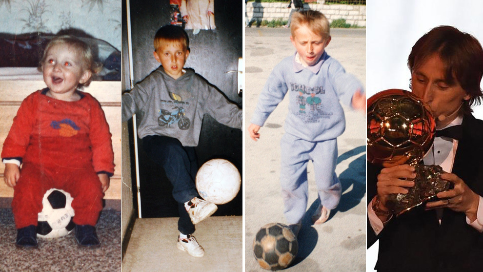 Modric, en distintas fotos de su infancia y con el Baln de Oro